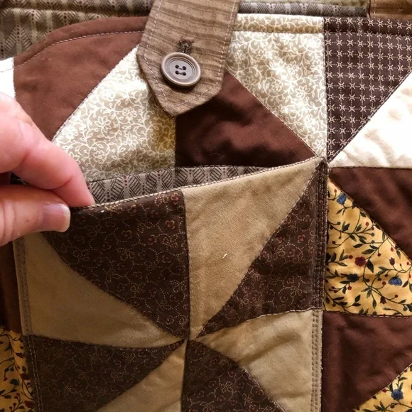 Custom Made Quilted Patchwork Brown Tote Bag - Picture 3 of 6